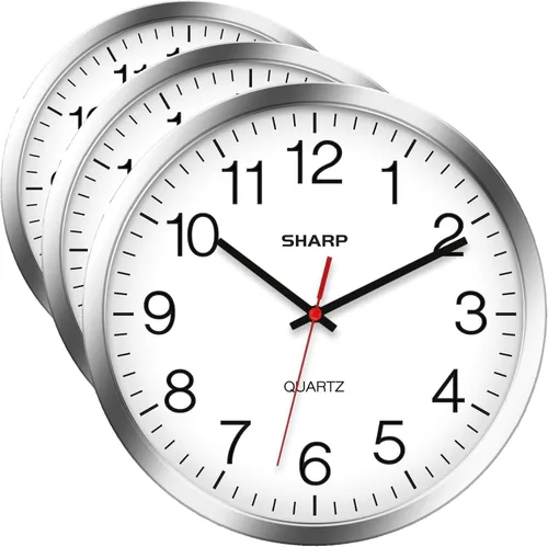 Vista 11 de Sharp Reloj de pared silencioso sin tictac de cuarzo de calidad de 10 pulgadas, funciona con pilas, redondo, fácil de leer para el hogar, cocina