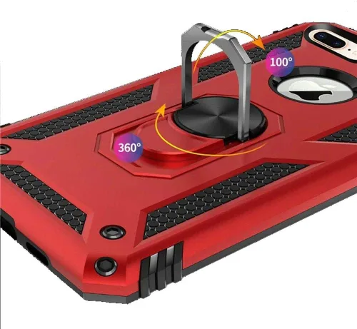 Vista 4 de KKRD - Funda para teléfono compatible con iPhone 8 Plus/iPhone 7 Plus, con protección contra golpes, anillo de soporte, color rojo