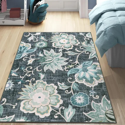 Vista 46 de Beeiva Alfombras florales de entrada, lavables para interiores, ultra fina, de 2 x 3 pies, antideslizante, para cocina, tapete de cachemira suave