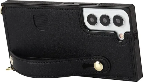 Vista 6 de CCSmall Funda cruzada para Samsung Galaxy S22+ Plus con tarjetero KB negro Correa ajustable de piel sintética extraíble con correa para teléfono