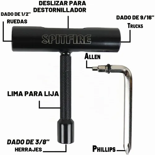 Vista 3 de Spitfire Ruedas todo en uno Skateboard Longboard T3 Tool
