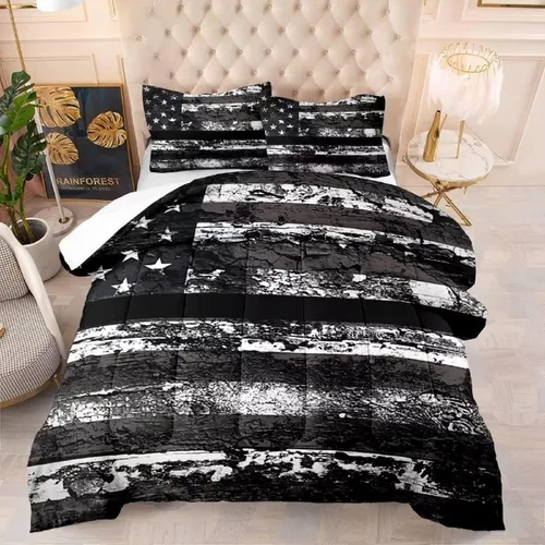 Vista 15 de kxry Juego de edredón de 250 años de Estados Unidos, tamaño individual, ropa de cama vintage de estatua de la libertad y bandera estadounidense
