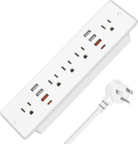 Vista 8 de HHSOET Regleta de enchufes empotrada de 13 en 1 con enchufe plano, tomacorriente para muebles de carga rápida con USB, enchufe de protección contra