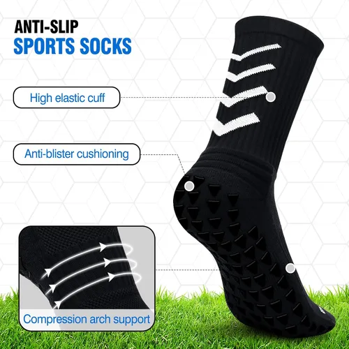 Vista 3 de HUANLANG Calcetines de agarre de fútbol, 4 pares de calcetines antideslizantes antideslizantes para hombre, calcetines de agarre para fútbol