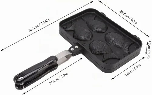 Vista 8 de Cyrank Taiyaki - Molde para pasteles en forma de pez, antiadherente para hacer gofres, molde doble para panqueques con mango largo, molde doble