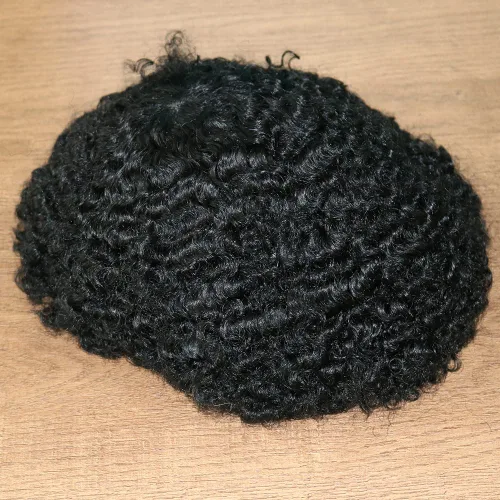 Vista 6 de SIMBEAUTY Cabello humano Remy indio 360 ondulado, 0.394 pulgadas, base de piel de tupé rizado, 10 x 8 pulgadas, para hombres negros con sistema