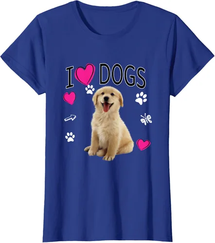 Vista 84 de Camiseta I Love Dogs - Camiseta Golden Labrador retriever, Azul Negro