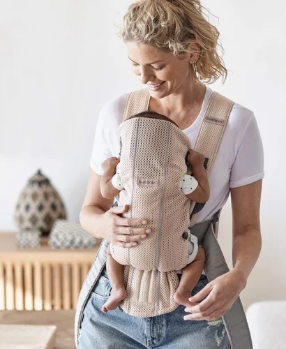 Vista 4 de BabyBjörn Portabebés Mini, malla 3D, rosa perlado (7-25 libras), ergonómico, fácil de usar