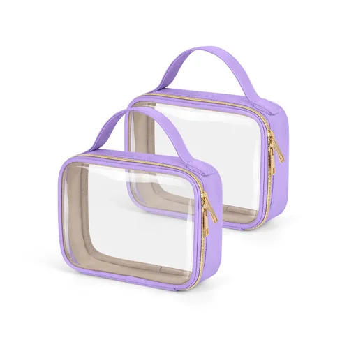 Vista 19 de Bolsa de aseo transparente Wedama, paquete de 2 bolsas de maquillaje transparentes con asas, bolsas cosméticas de PVC para mujeres y hombres, bolsas