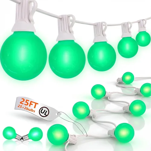Vista 27 de Guirnalda de luces LED para exteriores, G40, de 25 pies, impermeable, con 27 bombillas inastillables, luces colgantes de decoración de Navidad al