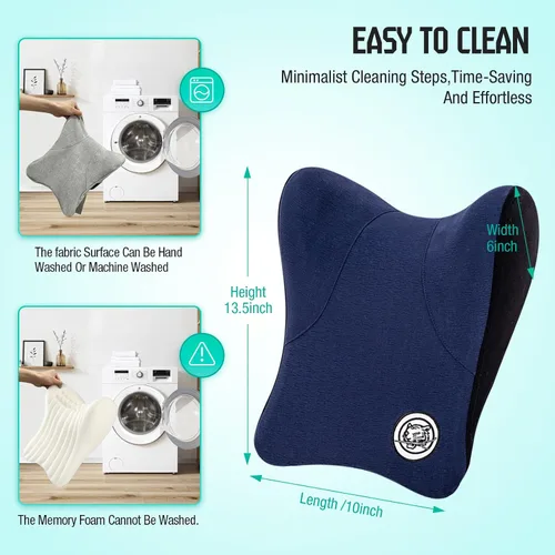 Vista 34 de Almohada para el Cuello del Asiento de Coche para Conducir, Almohada de Reposacabezas de Espuma Viscoelástica Suave con Correa Ajustable y Funda