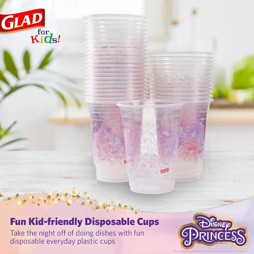 Vista 3 de Glad Vasos de plástico desechables de Disney Princess para niños, divertidos, resistentes, aptos para niños, vasos desechables de plástico para uso
