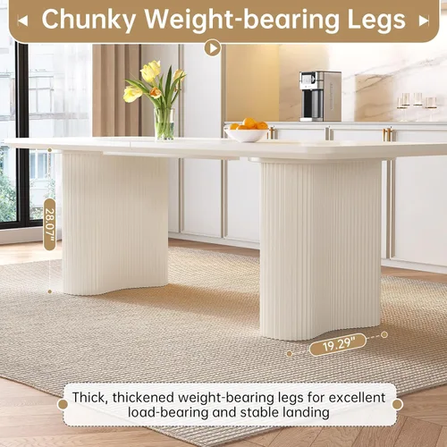 Vista 3 de Mesa de comedor rectangular moderna de 62.99 pulgadas para 4-6, mesa de cocina resistente para sala de estar y reuniones, fácil montaje, color Blanco