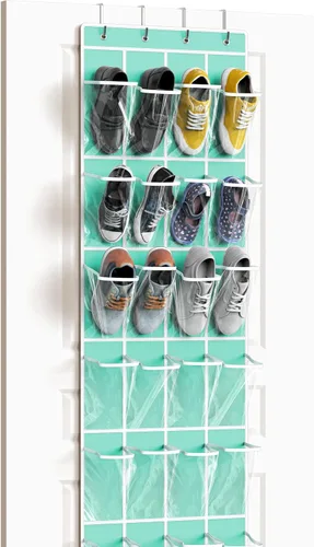 Vista 15 de Simple Houseware - Organizador de zapatos colgante con 24 bolsillos grandes y transparentes para colgar en la puerta, color negro