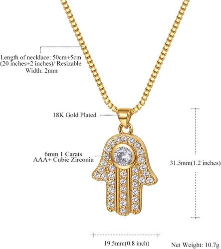 Vista 7 de Suplight Collar de plata de ley 925 con estrella judía de David, acero inoxidable, chapado en oro, mano islámica de corazón de Fátima, collares
