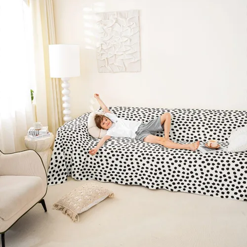 Vista 3 de Erosebridal Funda de sofá de lunares de 71 x 91 pulgadas, funda de sofá con lunares geométricos, funda de sofá moderna de estilo rústico con Blanco
