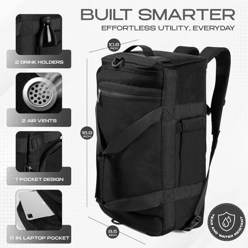 Vista 3 de Mochila táctica 3 en 1 para hombres y mujeres, mochila de viaje con soporte para tazas, compartimento para zapatos y laptop con ventilación