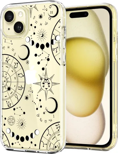 Vista 20 de Unov for iPhone 15 Case, Clear with Design, Slim Fit Good Grip, Embossed Phone Case, Shockproof Protective Cover, Raised Camera Protection, Soft
