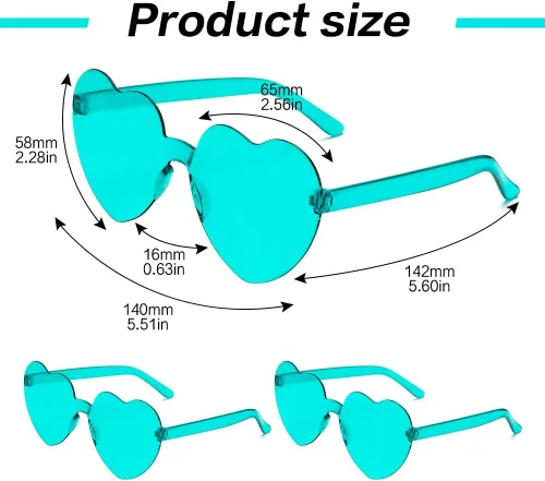 Vista 97 de Lentes de sol con forma de corazón, 2 pares de lentes de sol en forma de corazón, gafas de sol rave para mujeres, regalos de fiesta