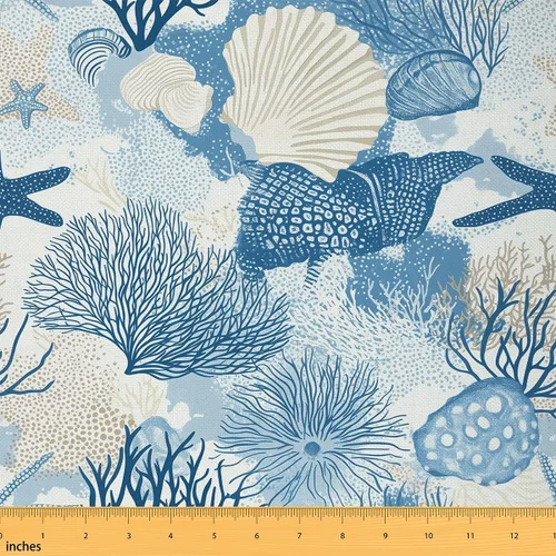 Vista 10 de jejeloiu The Yard, tela de tapicería de concha de mar de playa para sillas, tela decorativa impermeable para exteriores, 1 yarda, turquesa tostado
