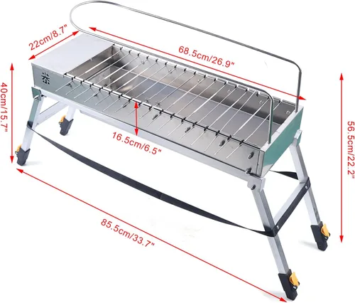 Vista 6 de Parrilla de carbón eléctrica USB, parrilla giratoria automática de acero inoxidable plegable con 17 varillas de asado para acampar al aire libre