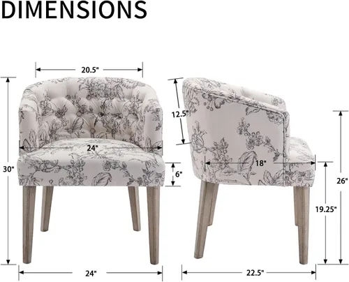 Vista 2 de DUOMAY Juego de 2 sillas de comedor modernas copetudas, silla auxiliar tapizada de lino, cómoda silla de barril con patas de madera para el hogar
