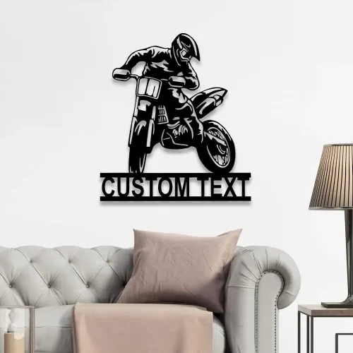 Vista 2 de Arte de pared de metal personalizado para motocross con luz LED, luz nocturna personalizada con nombre de motocross, decoración de lámpara de neón