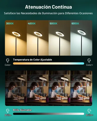 Vista 5 de Lámpara de pie LED con proyector de estrellas RGB y control remoto, lámpara de pie que cambia de color continuo de 3000 a 6000 K, lámpara de esquina