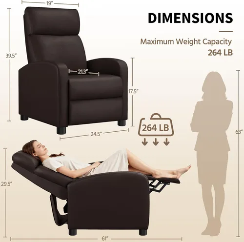 Vista 3 de Yaheetech Silla reclinable con 3 ángulos ajustables, color marrón (paquete de 2)