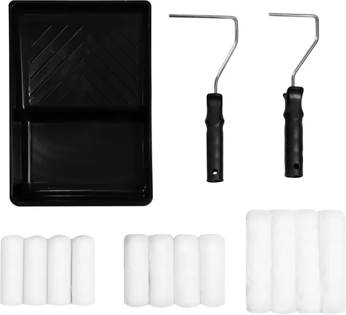 Vista 12 de ETERNA Kit de rodillos de pintura, 9 piezas de suministros de pintura para pintura de casa, con bandeja de pintura de metal y rodillos de pintura