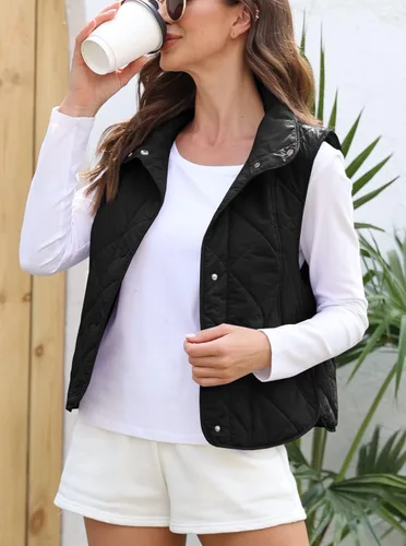 Vista 8 de Veatzaer Chaleco acolchado de gran tamaño para mujer, cuello alto, ligero, sin mangas, con botones