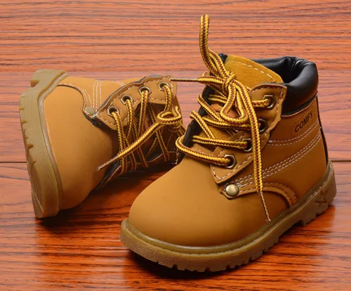 Vista 2 de Happy Cherry Botas de otoño para bebé, botas de cuero de gamuza con cordones, botines planos suaves