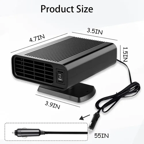 Vista 2 de Calentador portátil para automóvil con calefacción y refrigeración 2 en 1, descongelador de parabrisas giratorio de 360°, 12 V 150 W se conecta al