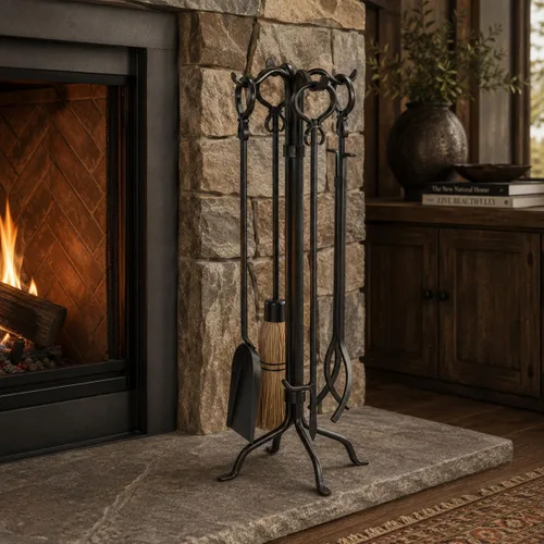 Vista 2 de Napa Forge Pilgrim Home and Hearth 19005 Juego de herramientas para chimenea de jardín de Shakespeare, 29 pulgadas, 16 libras, grafito