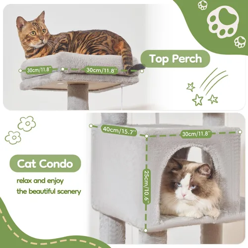 Vista 3 de Taoqimiao MS042W - Árbol para gatos, torre grande para gatos de 66 pulgadas con postes rascadores, lujosa plataforma grande para gatos grandes
