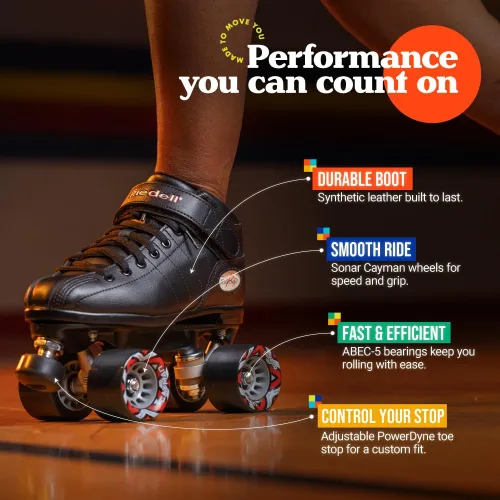 Vista 7 de Riedell Skates R3 patines Ultra-Durable, Sonar Cayman Wheels, Nylon Plate, Precision Fit, Roller Skates, ABEC-5 Bearings, Velcro Cinch Strap
