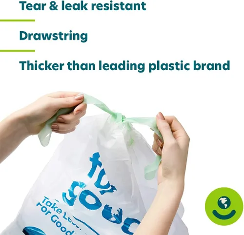 Vista 2 de for: good Bolsas de basura compostables para cocina de 13 galones de alto, forro biodegradable con cordón, bolsas de basura extra fuertes