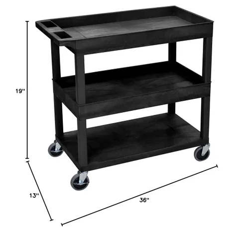 Vista 2 de Luxor - Carrito de 32" x 18" - Dos tinas/un estantes planos (EC112-B), negro