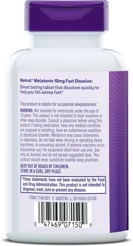 Vista 9 de Natrol Melatonina de disolución rápida de 10 mg, suplementos de melatonina para un sueño reparador, apoyo para el sueño para adultos, 100 tabletas