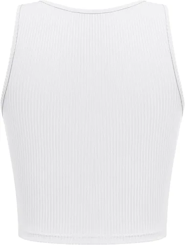 Vista 7 de Ekouaer Camiseta corta sin mangas con cuello en V para mujer, ajustada, color blanco