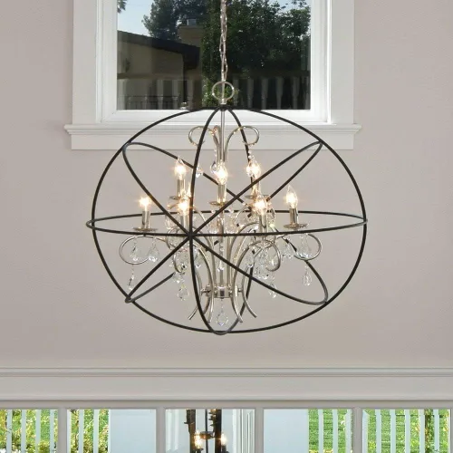 Vista 6 de Maxim Lighting Orbit - Lámpara colgante de 9 luces, acabado de bronce frotado, lámpara interior de transición, ideal para islas de cocina