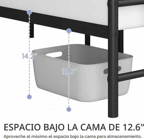 Vista 9 de Yaheetech Marco de cama con plataforma de metal, cabecero y estribo Negro