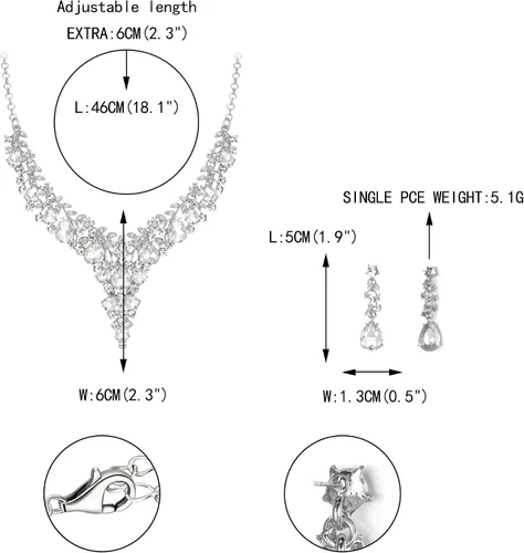 Vista 5 de EVER FAITH Conjunto de joyas de cristal austriaco para dama de honor, collar de lágrima de flor de declaración