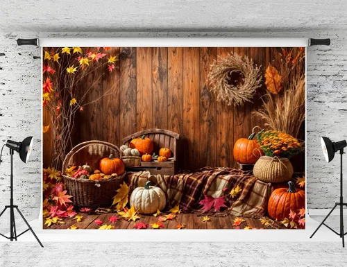 Vista 22 de Kate Fondo de fotografía para el día de Acción de Gracias, otoño, calabaza, decoración del hogar, fondo para niños, fiesta, estudio (7 x 5 pies)