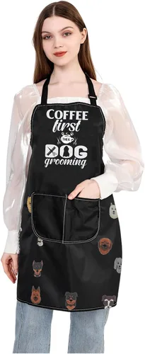 Vista 2 de JXGZSO Delantal de aseo para perros, regalos de peluquería para perros, regalos para estilista de perros, primer delantal de café, delantal de aseo