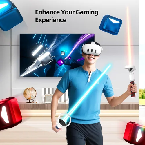 Vista 6 de AMVR Upgraded Handle Attachments Compatible with Oculus Quest 2 Controller Extension Grips, VR Gorilla Tag Long Arms Grips - Beat Saber Handle for