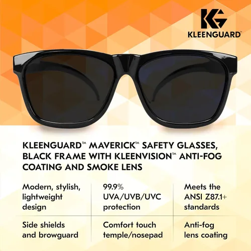 Vista 9 de KleenGuard™ V30 Maverick™ - Gafas de seguridad (49311), con revestimiento antivaho KleenVision™, lentes ahumadas, montura negra, gafas de sol unisex