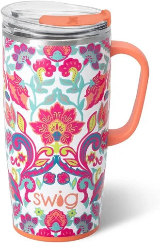Vista 22 de Swig Life Taza de Viaje de 18 oz, Vaso Aislante con Asa y Tapa, Taza de Café de Viaje, Compatible con Portavasos, Acero Inoxidable, Vaso de 18 oz