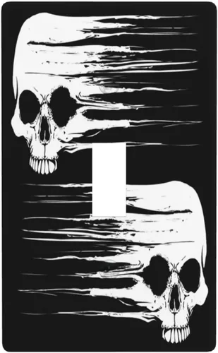 Vista 10 de Cubierta de placa de interruptor de luz doble basculante de esqueleto de calavera blanca y negra para decoración de pared para el hogar, dormitorio