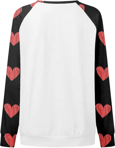 Vista 2 de Sudaderas para el día de San Valentín para mujer, blusas de cuello redondo, casuales, camisetas de manga larga con estampado de corazón